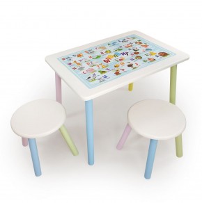 Детский комплект стол и два табурета круглых с накладкой Алфавит (Белый, Белый, Цветной) в Лысьве - lysva.mebel-74.com | фото