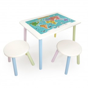 Детский комплект стол и два табурета круглых с накладкой Детский мир (Белый, Белый, Цветной) в Лысьве - lysva.mebel-74.com | фото