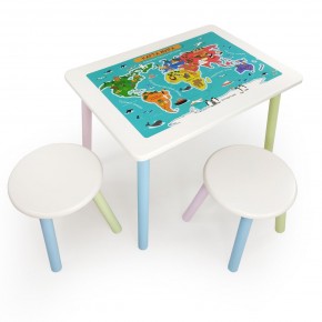 Детский комплект стол и два табурета круглых с накладкой Детский мир (Белый, Белый, Цветной) в Лысьве - lysva.mebel-74.com | фото