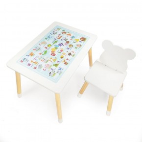 Комплект детской мебели стол и стул Мишутка с накладкой Алфавит (Белый/Белый/Береза) в Лысьве - lysva.mebel-74.com | фото
