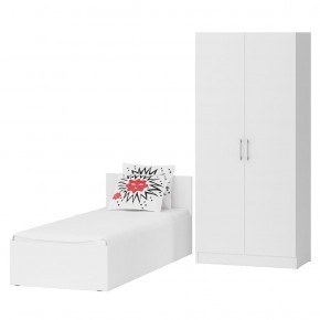 Кровать 0800 + Шкаф 2-х створчатый Стандарт, цвет белый, ШхГхВ 83,5х203,5х70 + 90х52х200 см., сп.м. 800х2000 мм., без матраса, основание есть в Лысьве - lysva.mebel-74.com | фото