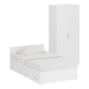 Кровать с ящиками 1200 + Шкаф 2-х створчатый Стандарт, цвет белый, ШхГхВ 123,5х203,5х70 + 90х52х200 см., сп.м. 1200х2000 мм., б/м, основание есть в Лысьве - lysva.mebel-74.com | фото