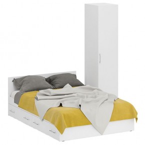 Кровать с ящиками 1400 + Пенал Стандарт, цвет белый, ШхГхВ 143,5х203,5х70 + 45х52х200 см., сп.м. 1400х2000 мм., без матраса, основание есть в Лысьве - lysva.mebel-74.com | фото