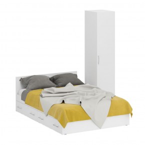 Кровать с ящиками 1400 + Пенал Стандарт, цвет белый, ШхГхВ 143,5х203,5х70 + 45х52х200 см., сп.м. 1400х2000 мм., без матраса, основание есть в Лысьве - lysva.mebel-74.com | фото