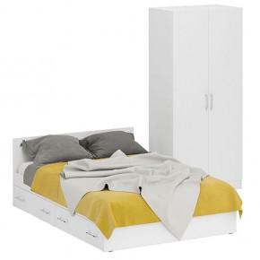 Кровать с ящиками 1400 + Шкаф 2-х створчатый Стандарт, цвет белый, ШхГхВ 143,5х203,5х70 + 90х52х200 см., сп.м. 1400х2000 мм., б/м, основание есть в Лысьве - lysva.mebel-74.com | фото