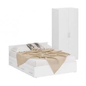 Кровать с ящиками 1600 + Шкаф 2-х створчатый Стандарт, цвет белый, ШхГхВ 163,5х203,5х70 + 90х52х200 см., сп.м. 1600х2000 мм., б/м, основание есть в Лысьве - lysva.mebel-74.com | фото