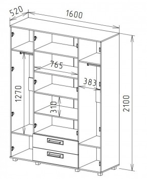 Шкаф 4-х дверный с ящиками М-1 Серия Вега в Лысьве - lysva.mebel-74.com | фото