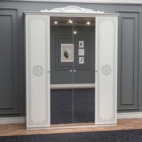 Шкаф 4-х дверный с зеркалами (12.244) Грация (белый/серебро) в Лысьве - lysva.mebel-74.com | фото