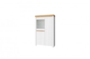 Шкаф с витриной 1V2D, TAURUS, цвет белый/дуб вотан в Лысьве - lysva.mebel-74.com | фото