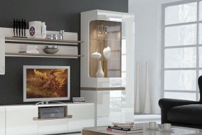 Шкаф с витриной 3D/TYP 01L, LINATE ,цвет белый/сонома трюфель в Лысьве - lysva.mebel-74.com | фото