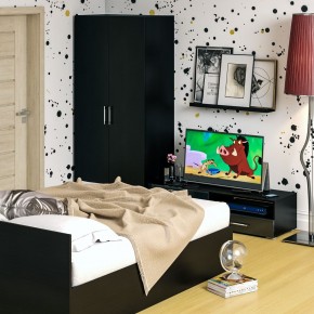 Спальня Стандарт 3-1600, цвет венге/фасады ТВ тумбы МДФ чёрный глянец, сп.м. 1600х2000 мм., без матраса, основание есть в Лысьве - lysva.mebel-74.com | фото